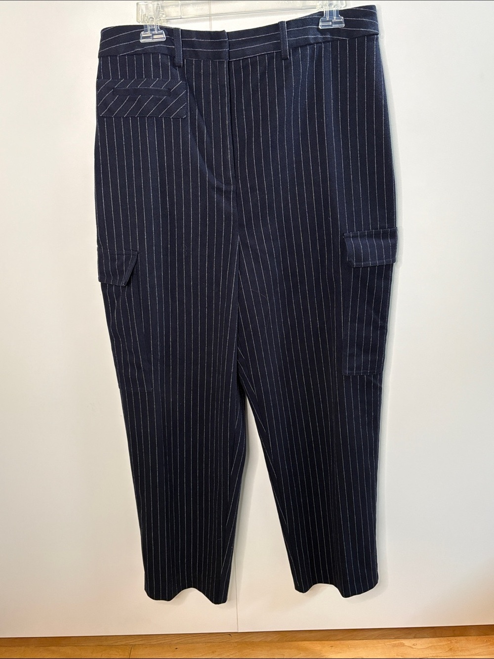 Thakoon Wool Navy Pinstripe Cargo Trousers 14